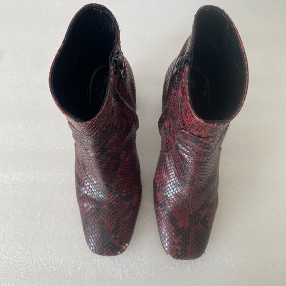 Y2K Burgundy Python Print Ankle Boots SZ 36.5 - Picture 5 of 7